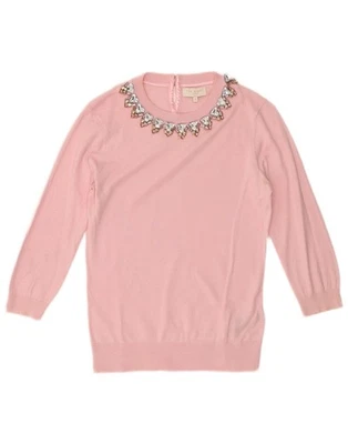 TED BAKER Womens 3/4 Sleeve Crew Neck Jumper Sweater Size 1 XS Pink Cotton BI23 - Image 1 of 4