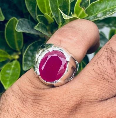 Ruby Ring Oval Cut Handmade Sterling Design Ruby Ring Gift Yaqoot - Image 1 of 4