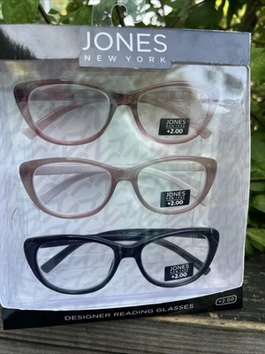 NUEVO EN CAJA GAFAS DE DISEÑO JONES NEW YORK 3 PARES, NEGRO, TOSTADO Y ROSA🌸+2.00 Foto 1 de 4