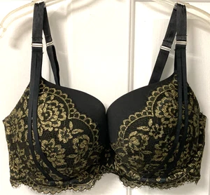 Cacique Boost Balconette Bra 38F Black Gold Lace Overlay - Picture 1 of 9