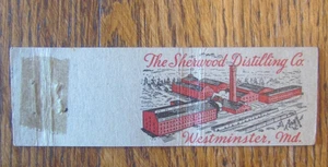 ALCOHOL MATCHBOOK COVER: SHERWOOD DISTILLING CO. WESTMINSTER, MD MATCHCOVER -A1 - Picture 1 of 3