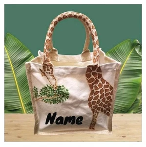 Personalised Handmade Giraffe Cotton Canvas Tote Bag Shopping Beach Bag - Picture 1 of 8