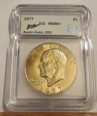 Eisenhower Dollar 1977  MS66+ ICG -- A Stunning Striated Toned Ike #2 - Image 1 of 4