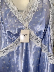 Vestido sin Mangas Valentino Intimo Vintage Azul Marfil Lunares Sedoso Camisón Talla L - Imagen 1 de 13