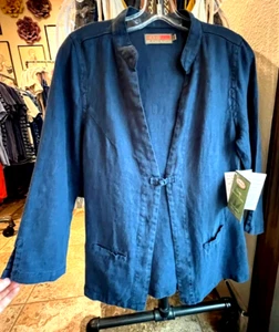 NWT Women's Navy Blue Tai Chi Jacket 100% Hemp Size Medium Mandarin Collar - Picture 1 of 8
