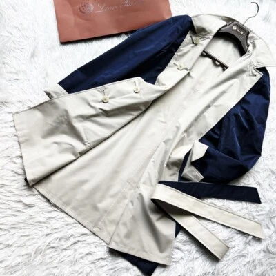 Abrigo LORO PIANA Poliéster Seda Reversible Cinturón Azul Marfil Talla 42 ITALIA Nuevo Foto 1 de 4