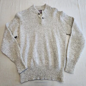 Mens Victoria Dry Goods Beige Wool Nylon Button Neck Sweater Made In USA Medium - Picture 1 of 6