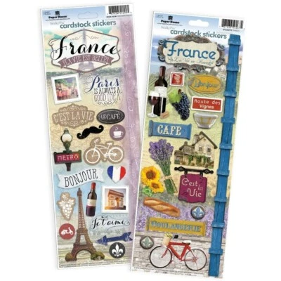 PAPER HOUSE PRODUCTIONS Stickers Cardstock PH 13" France X2 Eiffel Paris Bonjour Bicycle Cafe Wine Bread