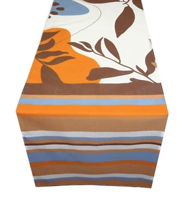 Table Runner Tablecloth Brown Orange Leaves Striped Spring Summer 130 X 40Cm - Picture 1 of 1