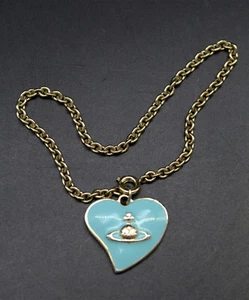 Vivienne Westwood Fragrances Vintage Emaille Herz Armband, Goldkette Türkisherz - Bild 1 von 3