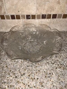 Vintage Depression Jeanette Glass Clear Iris Herringbone 9" Ruffled Bowl #0972 - Picture 1 of 10