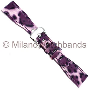 20mm Glam Rock High Quality Hand Made Patent Calf Purple Leopard Print WatchBand - Picture 1 of 5