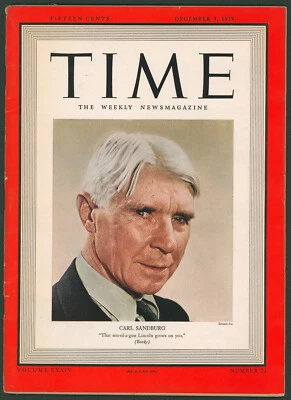 Time Magazine December 4, 1939 ~ Carl Sandburg - Image 1 of 2