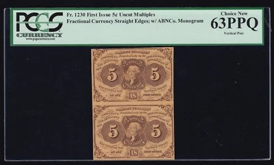US 5c Fractional Currency Pair 1st Issue w/ABC FR 1230 PCGS 63 PPQ Ch CU (001) - Image 1 of 2