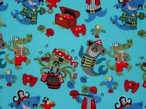 Piraten Tintenfisch Hai Pirat türkis Baumwolle Meterware Baumwollstoff Webware - Bild 1 von 2