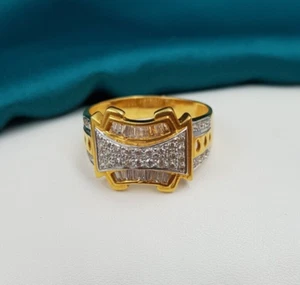 Valentine Gold Ring Gifts 22K Fantastic Design CZ Baguette Style Gold Men Ring - Picture 1 of 9