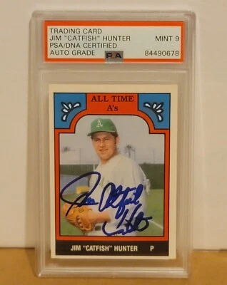 Jim "Catfish" Hunter Signed 1986 Trading Card PSA/DNA Auto Grade Mint 9 Slabbed - Image 1 of 3