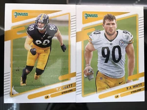 Lote de 2 tarjetas Panini Donruss TJ Watt 2021 sin casco + base Pittsburgh Steelers - Imagen 1 de 2