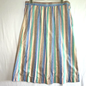 VTG Linen Striped Skirt A Line Pastel Pockets Beachy Cottage Retro 31" waist M - Bild 1 von 7