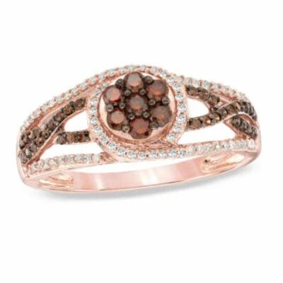 1/2 ct Enhanced Cognac and White Real Diamond Swirl Ring in 10K Rose Gold - Image 1 of 4