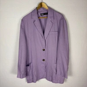 Giacca blazer oversize Zara 100% lino viola lavanda taglia media costiera - Foto 1 di 8