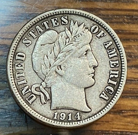 1914 Barber Dime Nice Original XF+ CHN Cover
