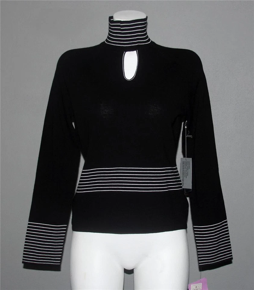 Classiques замочная скважина насмешливый шеи черный белые полосы тонко вязаный свитер Wm's PL $98 - Изображение 1 из 1