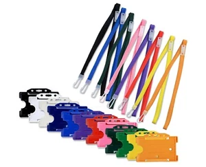 Plastic Rigid ID Card Badge Holder & ID Neck Lanyard x 10 - Free P&P  - Picture 1 of 2