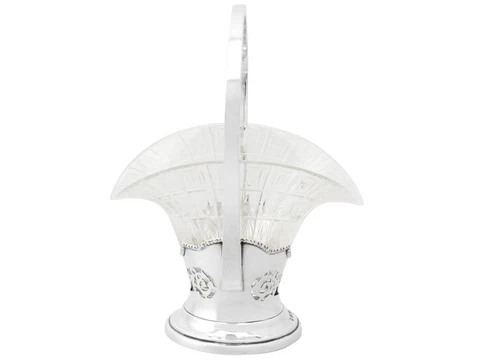 Cut Glass and Sterling Silver Bon Bon Basket Antique George V Birmingham Cover