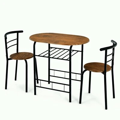 Wooden Round Table & 2Pcs Chairs Small Space Dining Table Set Rustproof Steel - Image 1 of 4
