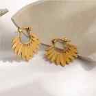 NEW 18K yellow gold plated feather leaf hoop drop boho earrings jewelry B21B