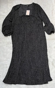 Missguided Women's Size 18 Black Polkadot Short Sleeve Midi Smock Dress NWT - Picture 1 of 5