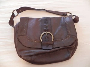 Max New York Brown Leather Shoulder Bag, Orange Lined Interior, Snap Closure - Picture 1 of 8