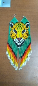 Tribal Earrings Native Large Boho American Seed Beads Handmade Earring - Picture 1 of 2