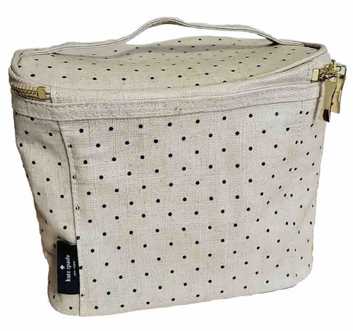 BORSA KATE SPADE ""OUT TO LUNCH"" BEIGE A POIS TELA DOPPIA CERNIERA ORO