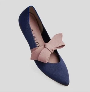 Rothys 11 Slip-On Mary Jane Flats Sapphire Deep Blue Bow Ballet Shoes Pointed - Picture 1 of 13