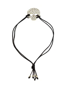 Verstellbares braunes Nylon Kordel Armband mit Strass besetzt Strass Totenkopf - Bild 1 von 4