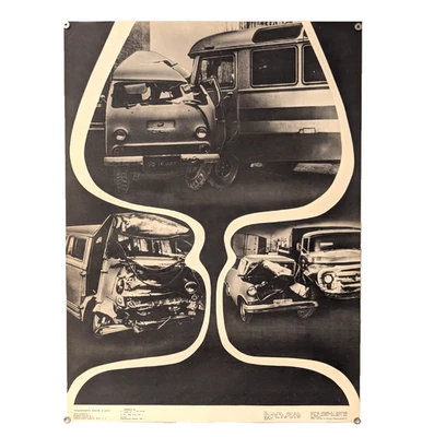 Drunk Driving - Vodka Soviet Ukraine Poster - USSR Original - Wrecked Retro Cars - Image 1 of 4