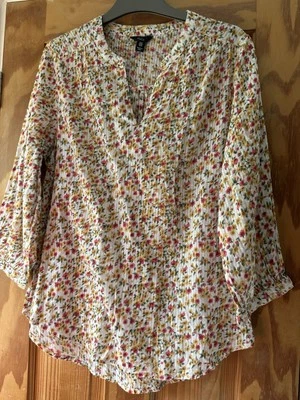 Pretty M&Co ladies cotton floral lightweight blouse white yellow pink size 8 vgc - Image 1 of 4