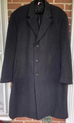 Jos A Bank Wool Overcoat Men 50 L Gray Coat Mid Length Single Breast Preppy City - Image 1 of 4