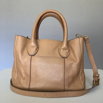 Antonio Melani Classic Beige Leather Tote Bag  Double Handle Crossbody Strap - Image 1 of 4