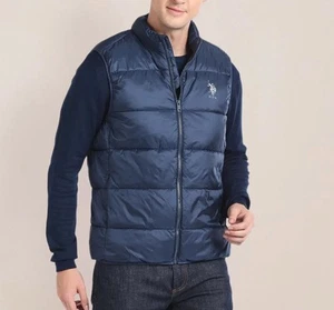 U.S Polo Association NavyBlue HighNeck Sleeveless FullZip Puffer Vest Men Large - Picture 1 of 11