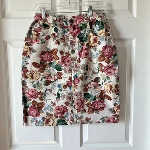 Venezia Floral Denim Skirt Size 14 Vintage High Waist Cottagecore 28" Waist - Picture 1 of 7