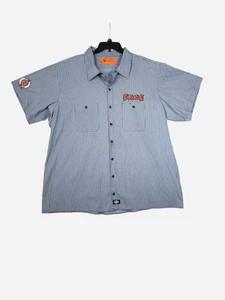 Dickies Blue Hellanbach Inc Garage Biker Mechanic Work Button Shirt 4XL Patches - Picture 1 of 7