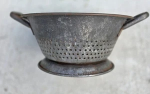 Large Heavy Duty Antique Metal Colander 15 " Nickel Coated Steel 5.5 Lbs Sturdy! - Picture 1 of 13