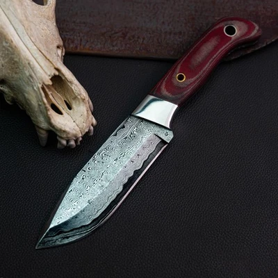Cuchillo Damasco/Acero 8.7" Listo para Regalo Full Tang Hunt it Hunt + Funda de Cuero Foto 1 de 4