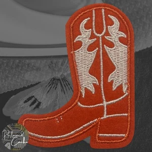 Cowboy Boot in Orange and White Iron On Patch Applique Embellishment - Picture 1 of 2