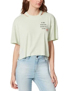 FRAYED JEANS Womens Green Slit High-low Hem Short Sleeve Crew Neck T-Shirt XL - Picture 1 of 6