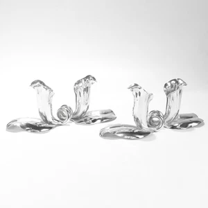 Signed Cartier Sterling Silver Mid-Century Modernist Flower Blossom Candlesticks - Picture 1 of 13