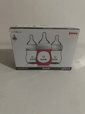 Biberones Joovy CleanFlow Boob de vidrio diamante 5 oz con funda rosa. Precintado Foto 1 de 4